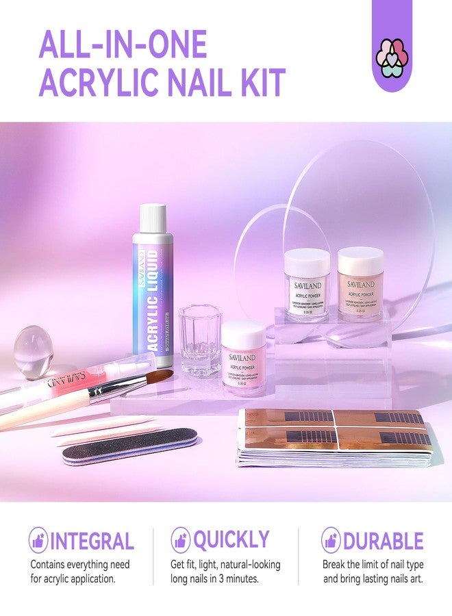 SAVILAND Acrylic Nail Kit for Beginners: Clear Nudes Pink Acrylic Powder and Liquid Set with #12 Acrylic Nail Brush Cuticle Oil Pen Forms Tools Extension Nail Kit with Everything Home DIY - Image 5